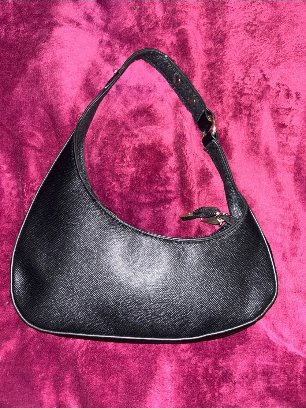 Fashion Nova Black Crescent Shoulder Bag with Gold Hardware